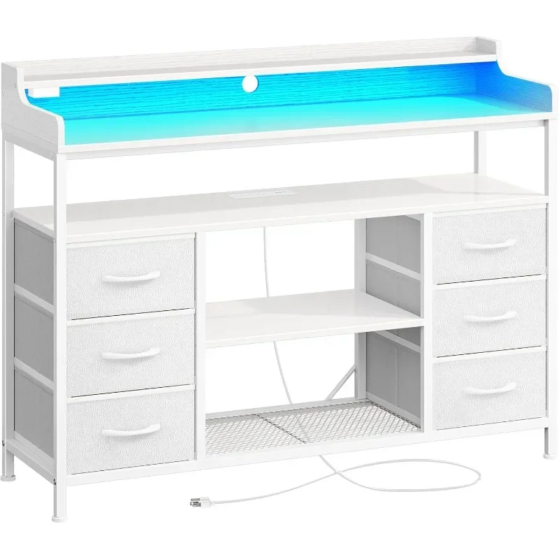 

TV Stand Dresser with Power Outlets and LED Lights, 6 Drawer Dresser, 45.3 Inch TV Stand for 50 Inch TV