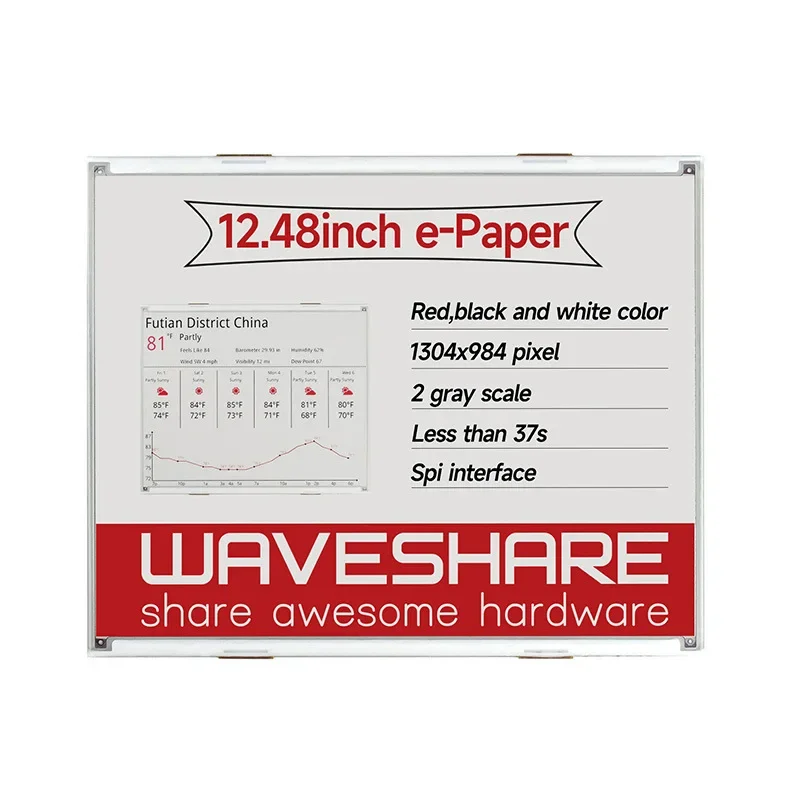 Tela de tinta eletrônica de 12,48 polegadas com resolução de 1304 × 984, vermelho e preto e branco em três cores