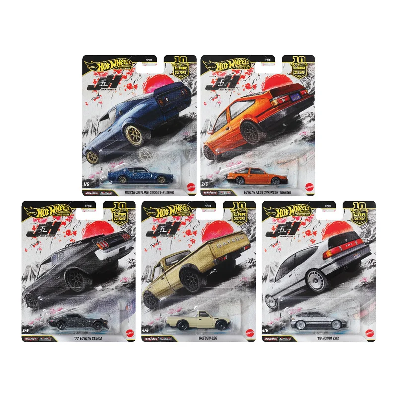 Hot Wheels FPY86 9C1P Japan Historics 5 Honda CR-X/Nissan Skyline 2000GT-R/Toyota AE86/Datsun 6201/64 Metal Diecast Model Car