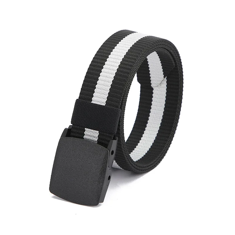 Ceinture en Nylon pour hommes, décontractée, rayée, toile, légère, boucle en plastique, sport de plein air, tactique, vente en gros, nouvelle collection 2022