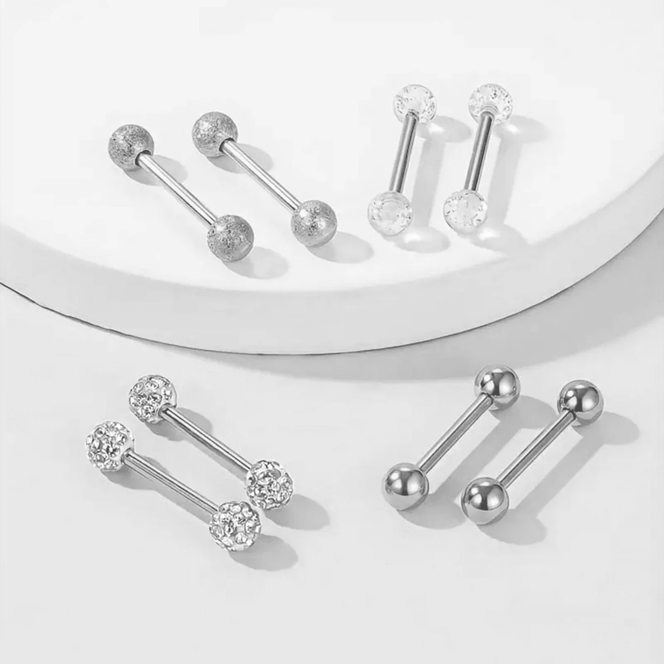 8pcs 14G Stainless Steel Externally Threaded Tongue Nipple Shield Barbell Ring Bar Body Piercing Jewelry Retainer 12/14/16/18mm