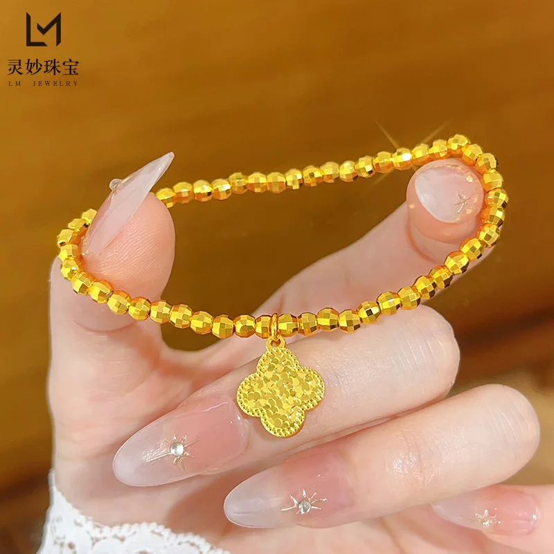 

Роскошный женский браслет из чистого золота 9999 пробы 24 карата с натуральным золотом Lucky Grass, надувной браслет из бисера, браслет-кольцо из бисера