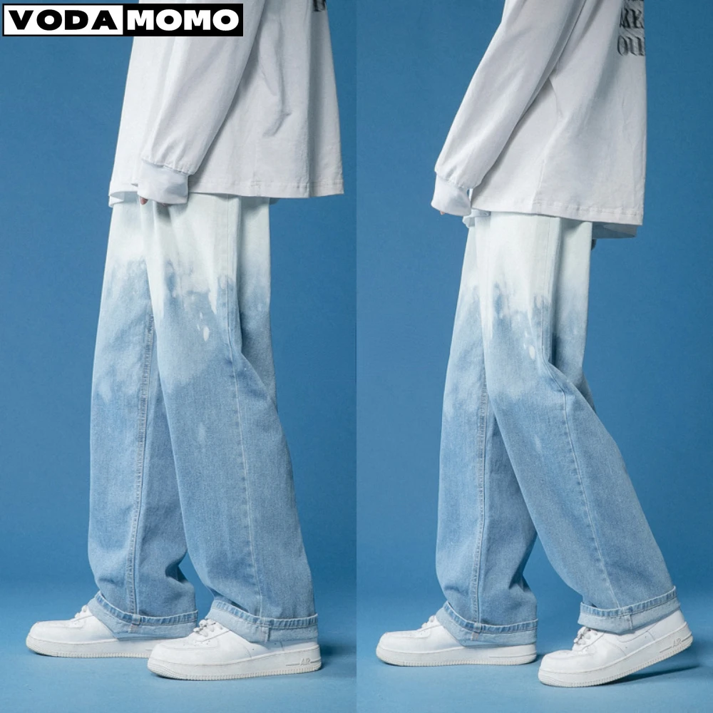 

Джинсы с градиентом, мужские широкие брюки с принтом тай-дай, повседневные прямые джинсы, мужские джинсовые брюки в стиле хип-хоп, мешковатые джинсы, брюки-бойфренды унисекс