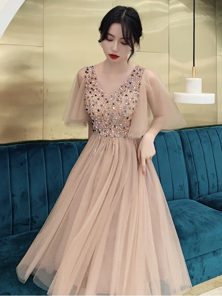 Soirée de Banquet pour femmes Petite demoiselle d'honneur Style fée Performance robe robes formelles Vestido mère de la mariée robes