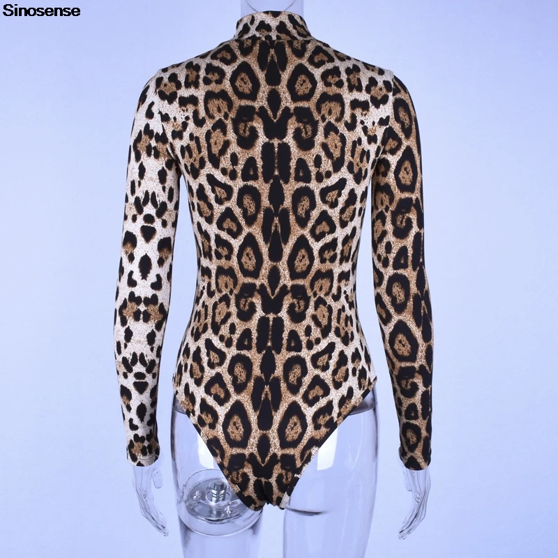 Damskie body z golfem i długim rękawem Topy Leopard Print Trykoty Slim Fitted Tight Going Out Night Club Party Tops Body Suits