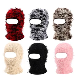 Unisex Distressed Camo Balaclava Beanie Ski Mask Outdoor Kpop Hip Hop Street Cap Youth Boy Girl Fashionable Winter Hat