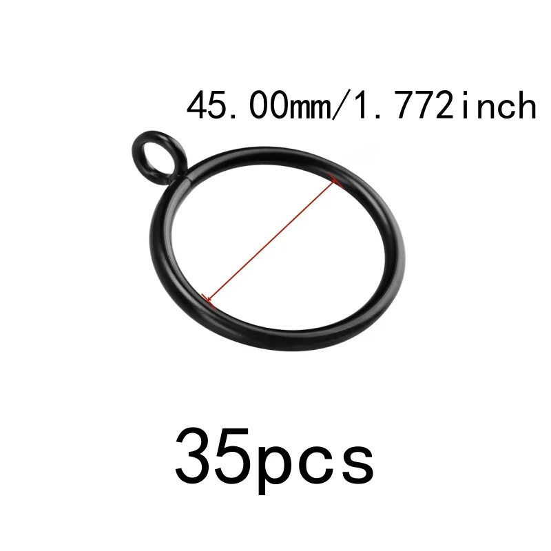 35 pcs 45mm Iron Drapery Rings, Smooth Sliding On Rod, suitable for Bedroom Blackout Drapery, Rust Resistant Finish, Black