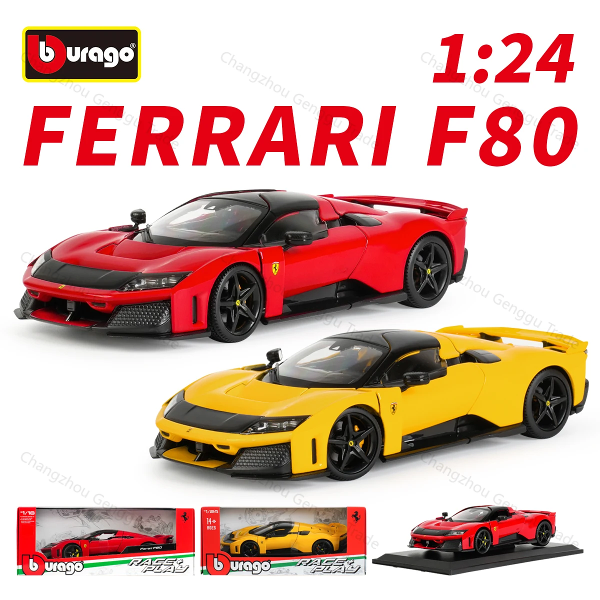 Bburago 1:24 Ferrari F80, Coche Estático de Metal Fundido a Presión, Modelo Coleccionable de Vehículo, Juguetes de Coche