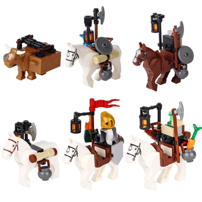 City Street View Medieval Military Transport Horse Animals Building Blocks Weapons Helmet Carriage Farm Cattle Bricks Toys Gifts