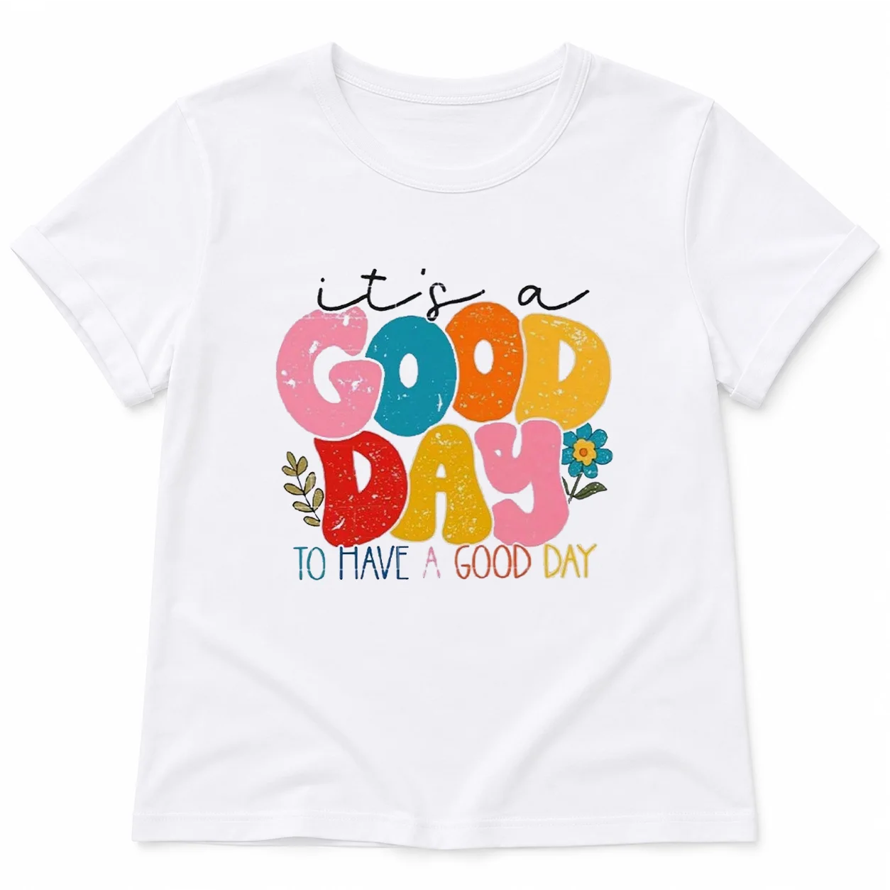 Sunshine Good Day Print Graphics Pattern T-Shirt Women Summer Casual Short-Sleeve Crew Neck Female White T-Shirt Harajuku Style