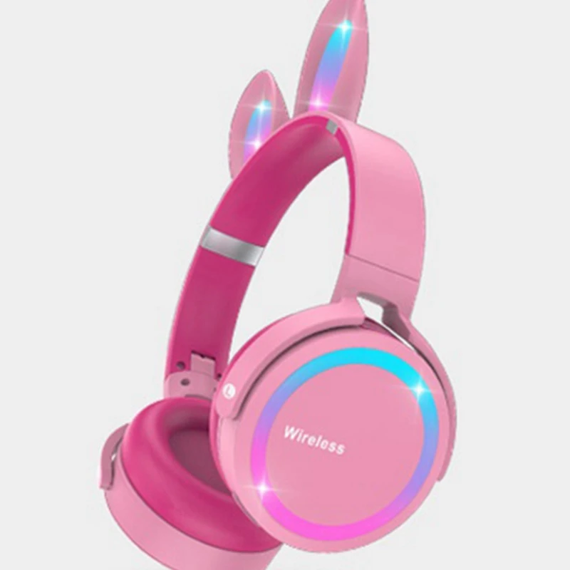 귀 헤드폰, LED 조명, 컴퓨터 헤드폰, 헤드셋, 블루투스 5.0 헤드폰, 지지대 TF 카드