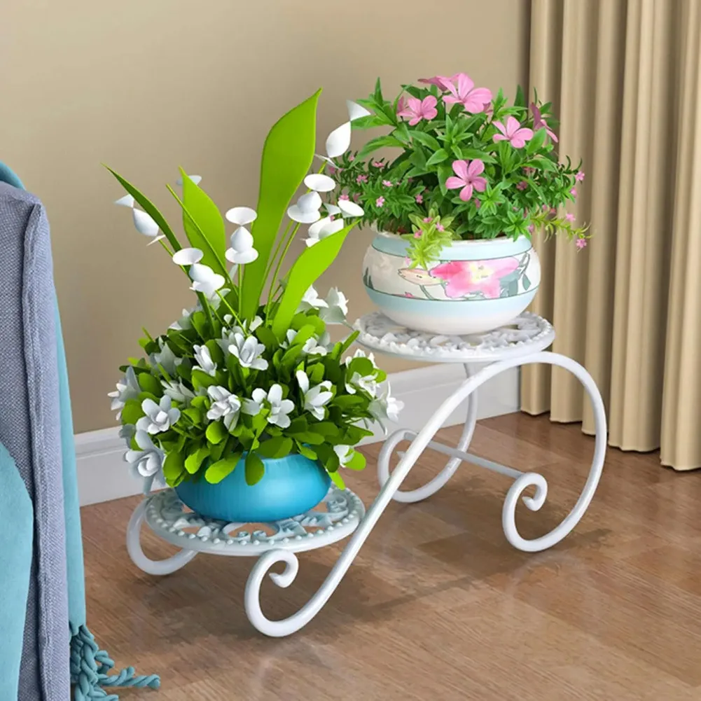 Metal Plant Stand 2 Tier for Indoor and Outdoor Use with Rust Resistant and Protective Floor Contact for Plants