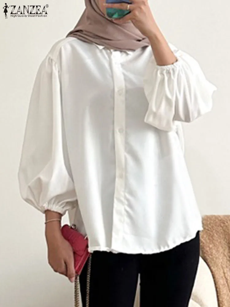 

Autumn Solid Shirt Muslim Fashion Long Sleeve Blouse ZANZEA Women Casual Loose Work Holiday Tops Abaya Elegant Button Blusas