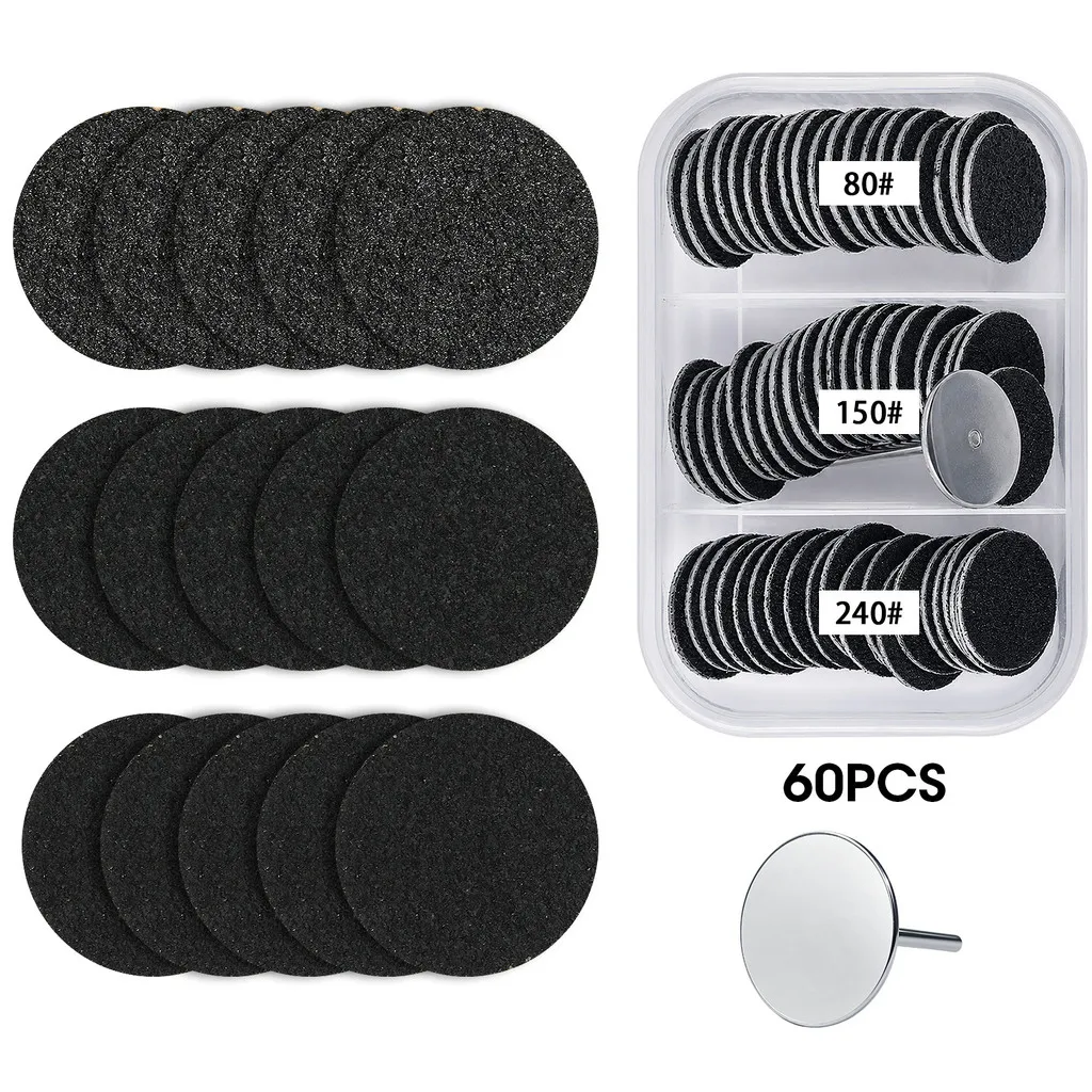 60Pcs 20/25mm Sandpaper Disc with Metal Nail Drill Bit #80 #150 #240 Grit Foot Sanding Disc for Manicure Pedicure view 6