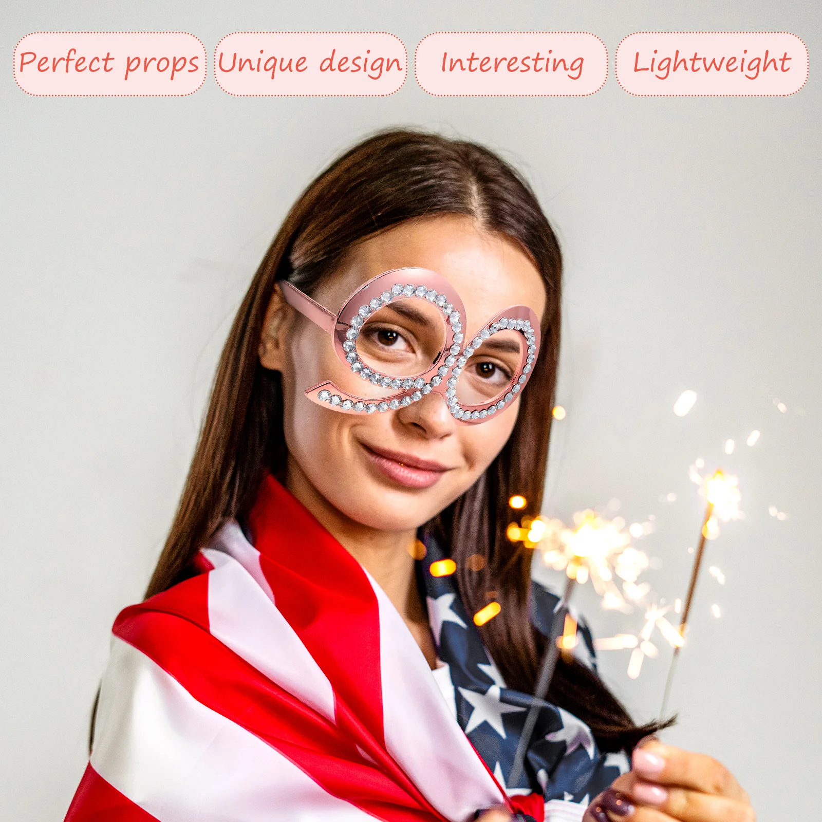 Numeric Birthday Party Glasses Novelty Eyewear Photo Props Shiny Rhinestone Lightweight Comfortable Frame for Adults Party
