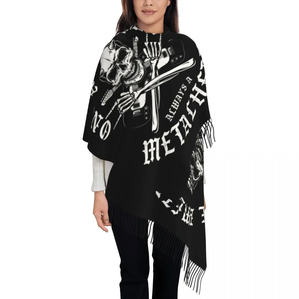 Heavy  Rock Skull Gift Tassel Scarf Women Soft Shawls Wraps Female Winter Fall Scarves