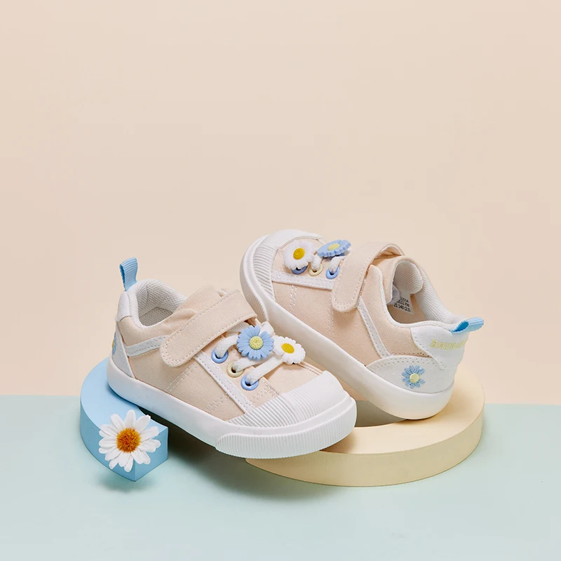 Dave Bella Children Girls Canvas Shoes Prints Casual Sneakers flower decoration Shoes Apricot Kids Shoes Girls DB3222554