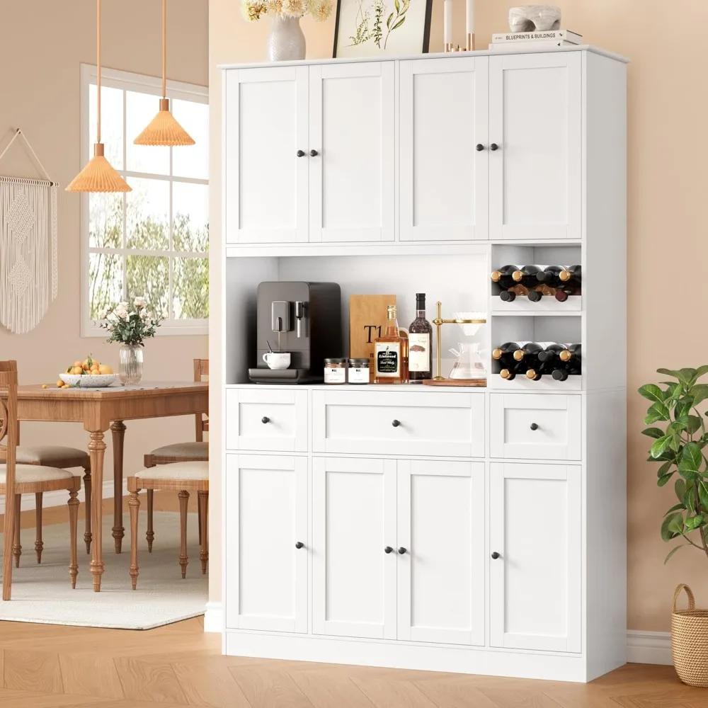 

72" Tall Kitchen Pantry Storage Cabinet with Wine Rack, Large Pantry Cabinet with Microwave Stand, Modern Kitchen Hutch for Dini