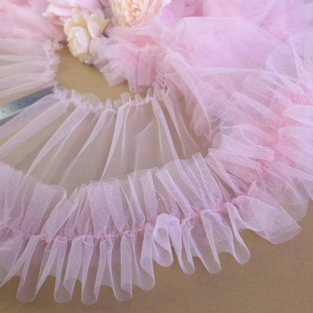 15X90cm Size Wrinkled Pleated Tulle Lace Fluffy Texture Multicolor Ruffle Trim Soft Material Lace Fabric Trims Dress