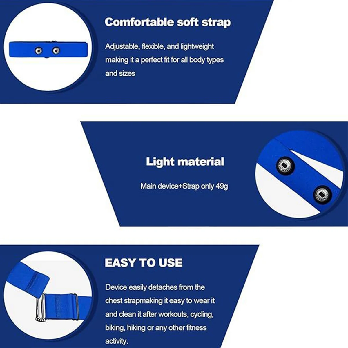 ABPO Heart Rate สายรัดหน้าอกเปลี่ยนเข็มขัดปรับขี่จักรยาน Heart Rate เข็มขัดเข็มขัดยืดหยุ่นสีฟ้า