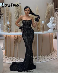 Lowime 2024 Haute Couture Black Party Dresses Strapless Beaded Sequins Mermaid Formal Evening Dress Robes De Soirée Prom Dresses