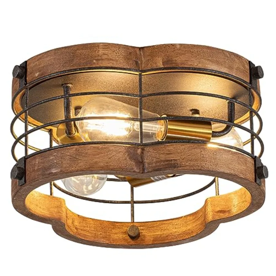 

Farmhouse Flush Mount Ceiling Light 12.2 Inch 3-Light Metal and Wood Close to Ceiling Light Fixture Rustic Drum Semi Ceiling Li
