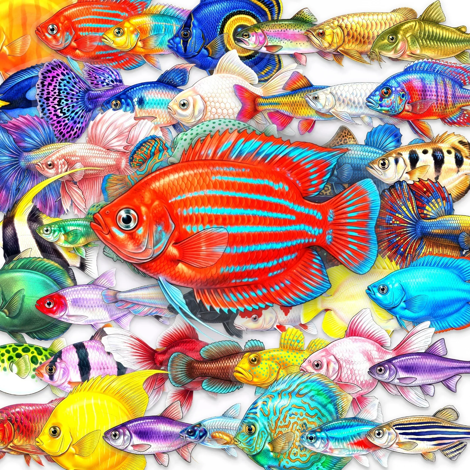 50PCS Creative Transparent PET Stickers Various Colorful Fish Patterns Non-repeating Design for Journal Craft Graffiti Sticker