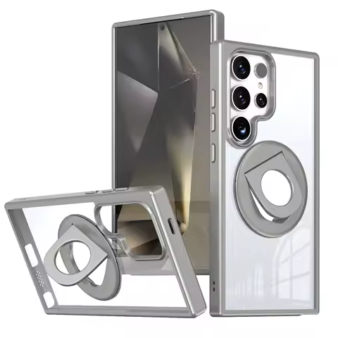 Titanium gray rotating ring holder magnetic charging phone case for Samsung Galaxy S21 S22 S23 S24 Ultra Plus magsafe hard cover