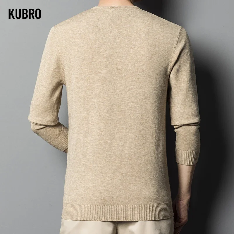 KUBRO Plus Size 5XL-M Autumn Winter New V-neck Solid Color Sweater Men Business Elastic Knitting Pullover Korean Slim Tight Tops