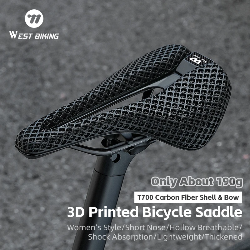 WEST BIKING T700 Carbon Fiber Bicycle Saddle 3D Printed Short Nose Cushion Racing Bike Saddle Ultralight Hollow Cycling Seat