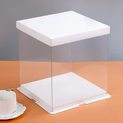 26*26*25cm 10 inch PET Transparent Square 2 tiers Cake Box for Birthday Cake Gift Packaging Clear Box for Bakery