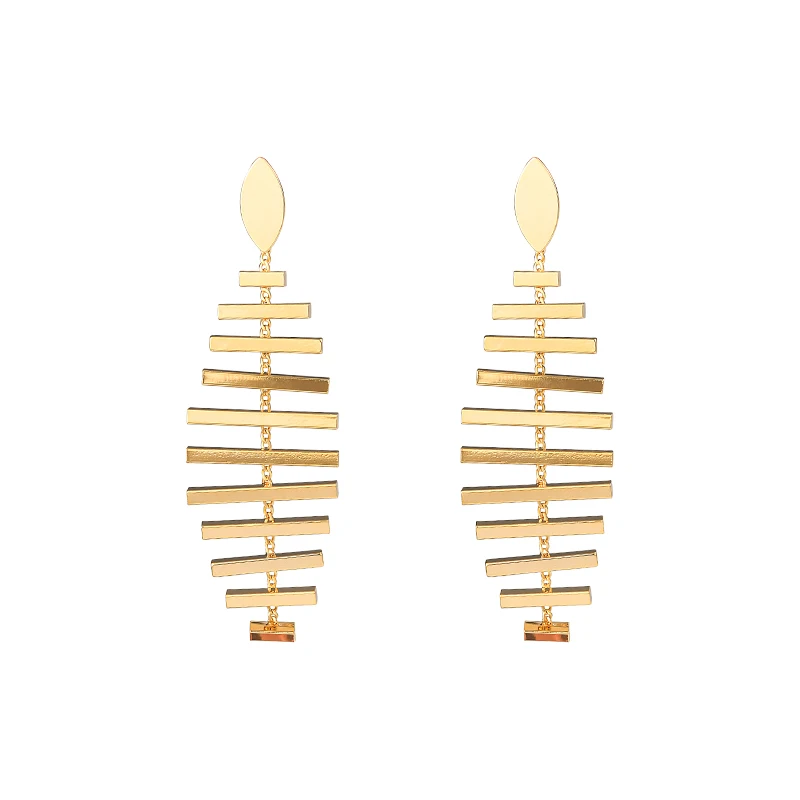 

New fishbone fringed earrings, exquisite personality, light luxury and high-end long cold wind earrings