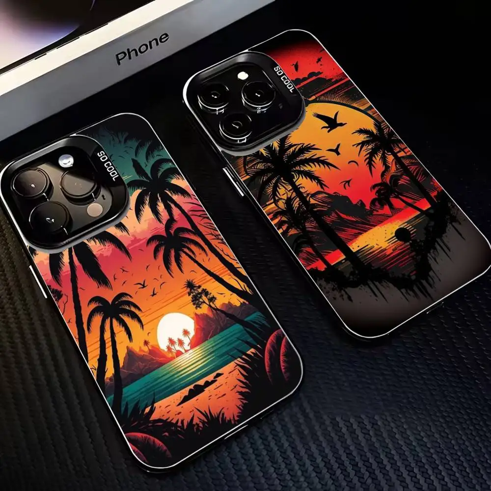

Summer Sunset Phone Case For iPhone17,16,15,14,13,12,11 Plus,Pro Max Black Matte Shockproof Cover