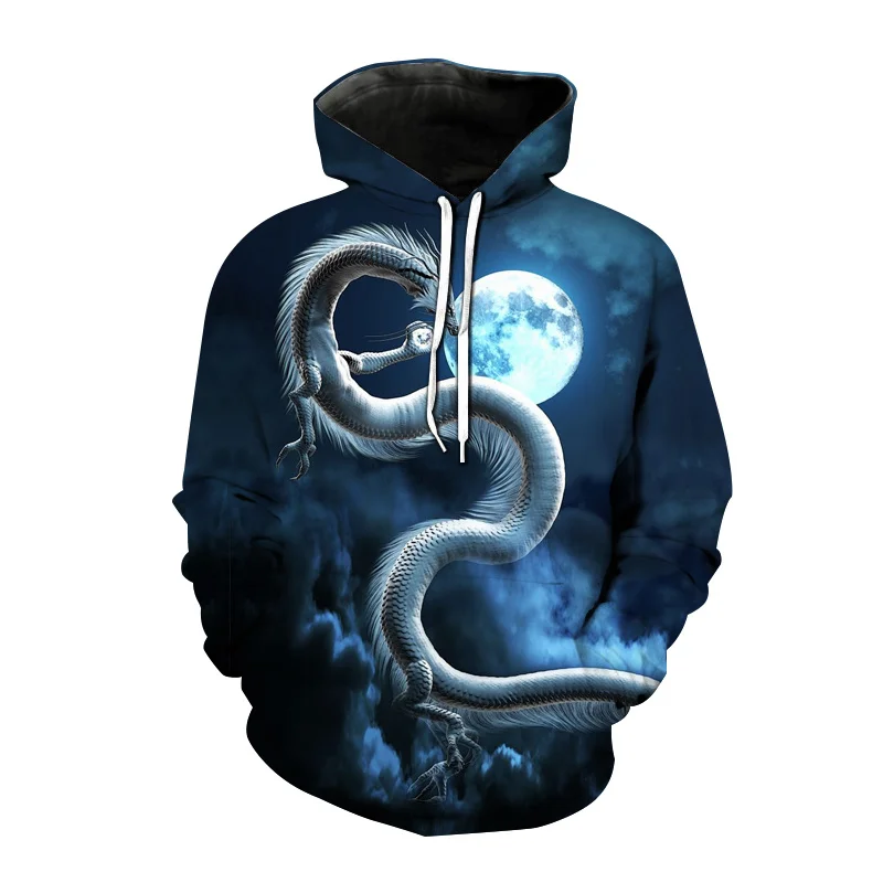 

Dragon Pattern Hoodie For Men Retro Animals 3D Printed Long Sleeves Autumn Street Casual Sweatshirt Loose Tops Hooded Pullover