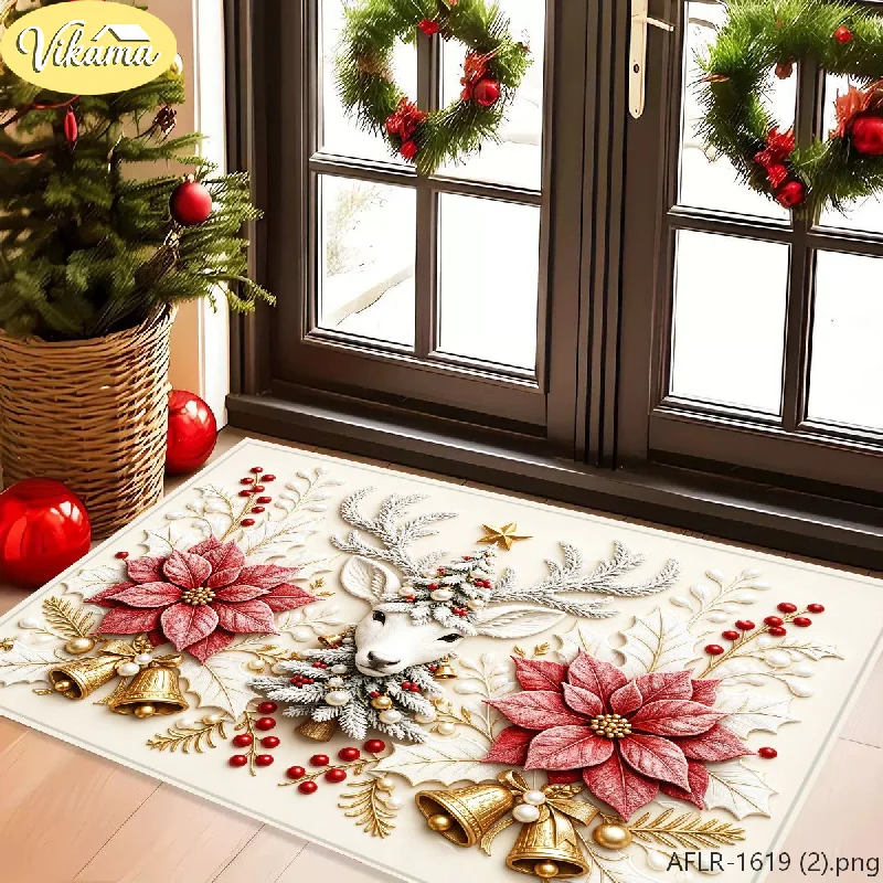 VIKAMA Embossed Christmas Doormat—Soft, Non-Slip Indoor/Outdoor Entryway Rug, Decorative Entryway Rug, Home Decor