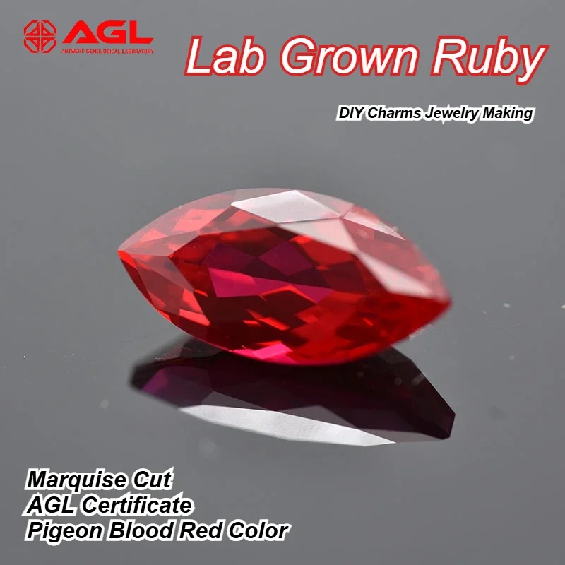 

Lab Grown Ruby Marquise Cut Pigeon Blood Red Color DIY Charms Jewelry Making Main Materials Selectable AGL Certificate