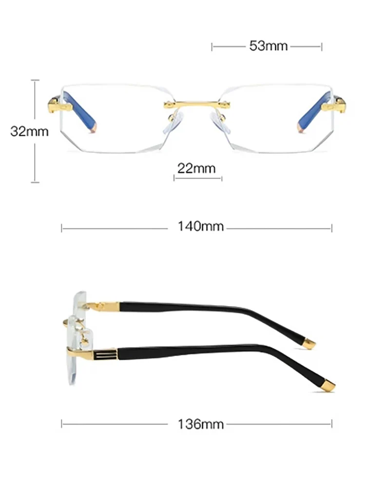 Anti Blau Lesebrille Diamant Schneiden Randlose Brillen Männer Anti Müdigkeit Hyperopie Presbyopie Brille +1,5 – Detail 2