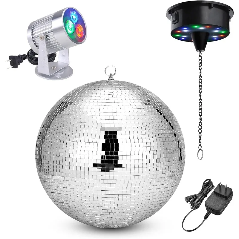 Yescom 16-Zoll-Disco-Spiegelkugel mit drehbarem Motor und RGB-LED-Pinspot-Bühnenlicht-Set für Zuhause, Party, Club, Bar, Dekoration