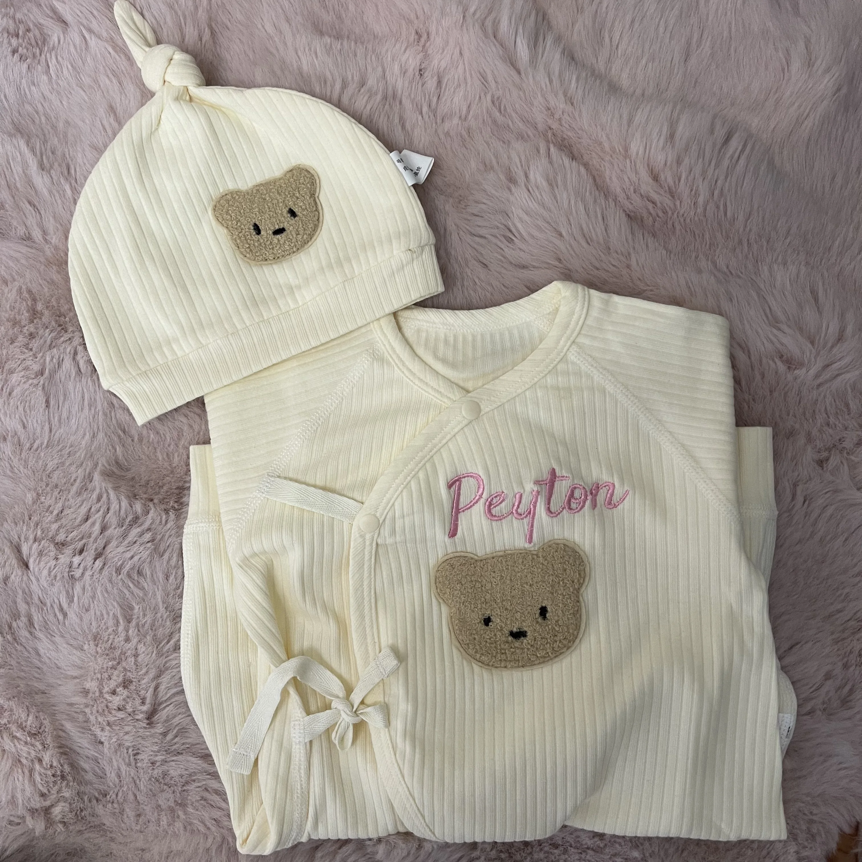 Custom Clothing For Boys And Girls Soft Long Sleeved Jumpsuits With Custom Names Embroidered Teddy Bear Newborn Bottomed Pajamas