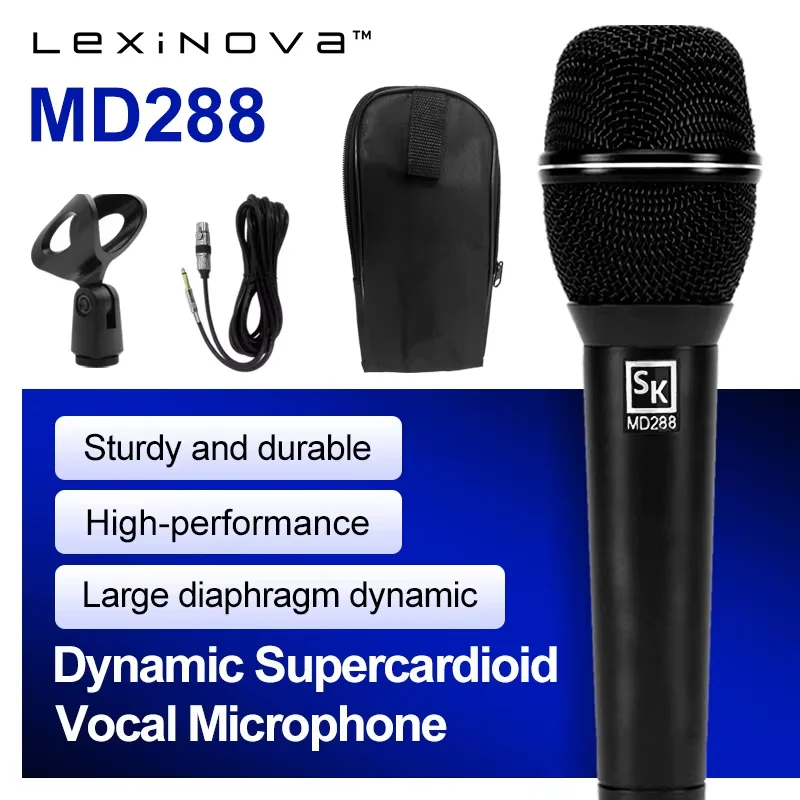 

MD288 Проводной динамический микрофон, ручной вокальный микрофон для профессиональной записи, сценического пения, речи, видео вживую