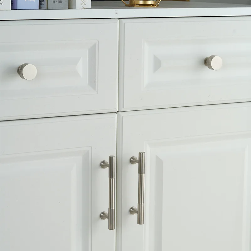 KEDLO European Light Luxury Solid Brass Long Handle Vertical Pattern Vintage Knob Cabinet Drawer Nickel Brushed Handle
