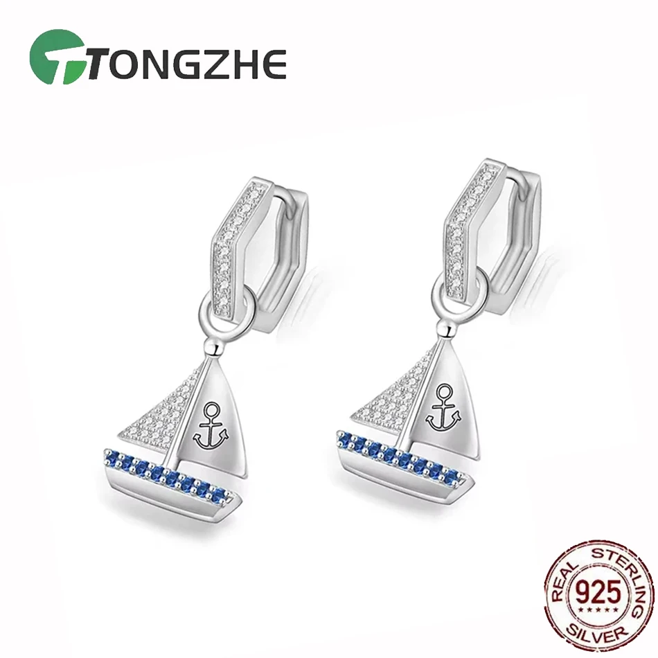 

Серьги-подвески TONGZHE из стерлингового серебра 925 пробы с якорем, оригинальные корейские эффектные серьги для женщин, модные украшения