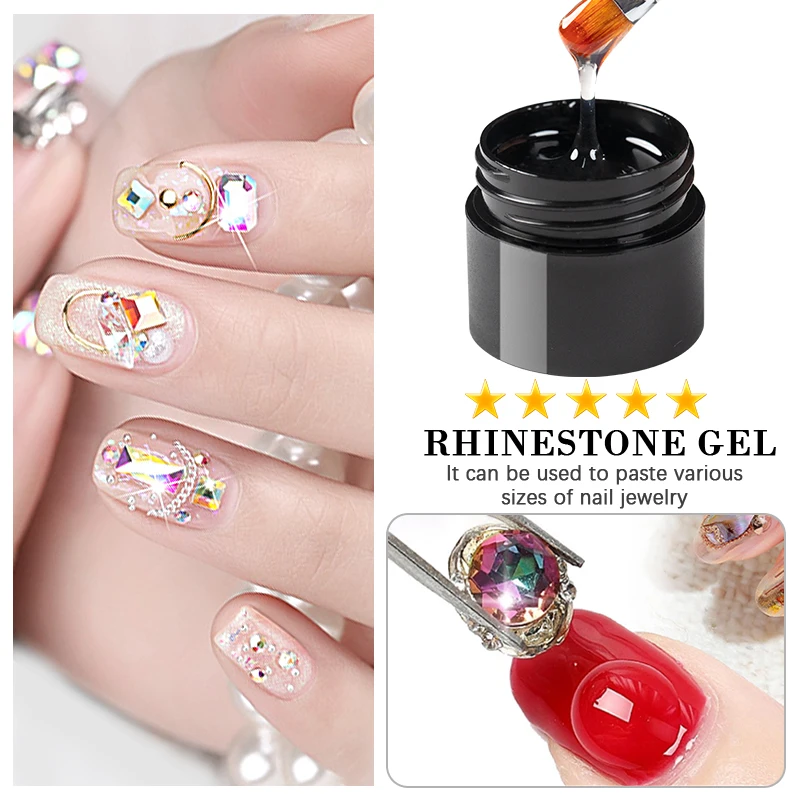 BOZLIN 5 in 1 Glue Gel Reinforcement Gel No Wipe Top Coat Nail Art  Soak Off UV Gel Varnish 3D Chrome Design Super Diamond Gel