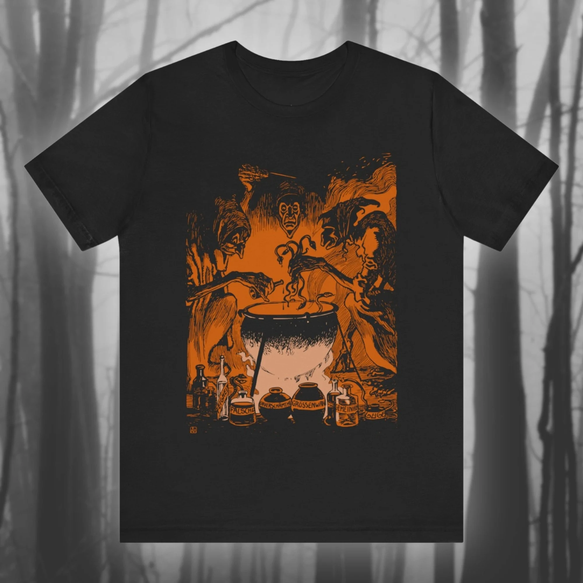 الساحرة ماكبث الساحرة المشروب الرجعية الرعب قميص السحر تي شيرت القوطية تي شيرت غامض الأسود ماجيك للجنسين تي شيرتات قصيرة الاكمام #1