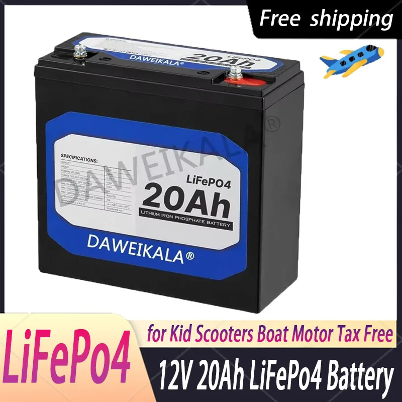 New 12V 20Ah LiFePo4 Battery Lithium Iron Phosphate 12V 24V LiFePo4 Rechargeable Battery for Kid Scooters Boat Motor No Tax