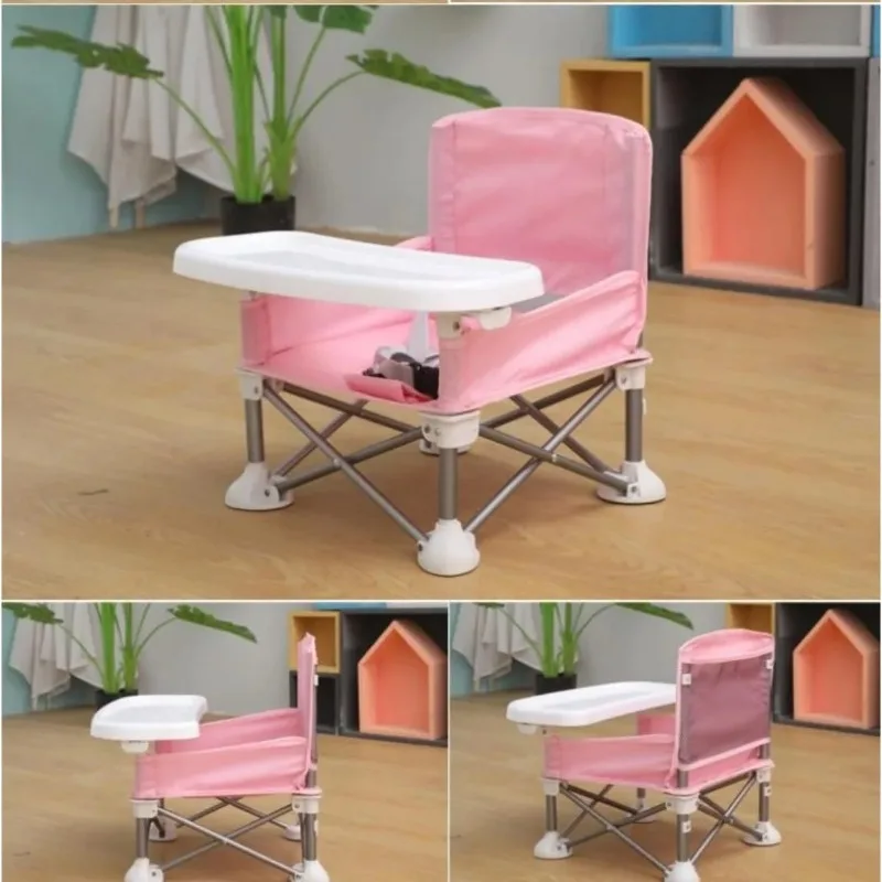 เก้าอี้เด็กพับได้แบบพกพาขนาดกะทัดรัดพร้อมเข็มขัดนิรภัย เก้าอี้อลูมิเนียมอัลลอยด์คุณภาพดีสำหรับการเดินทาง ตั้งแคมป์ ปิกนิก คุณภาพสูง