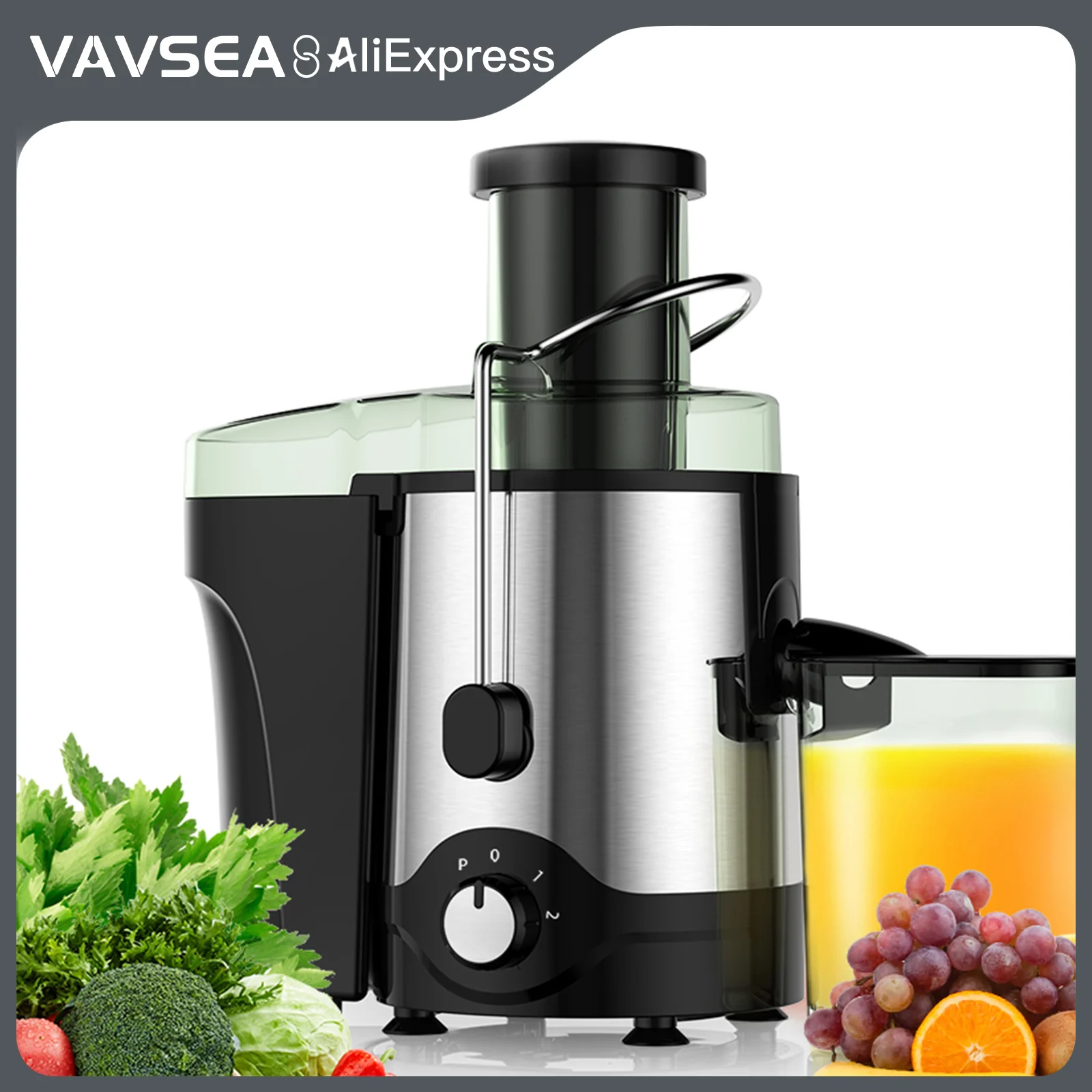 VAVSEA 600W Juicer Machine, Anti-Drip Centrifugal Juice Extractor with 3-Inch Feed Chute for Whole Fruits & Vegetables, BPA-Free