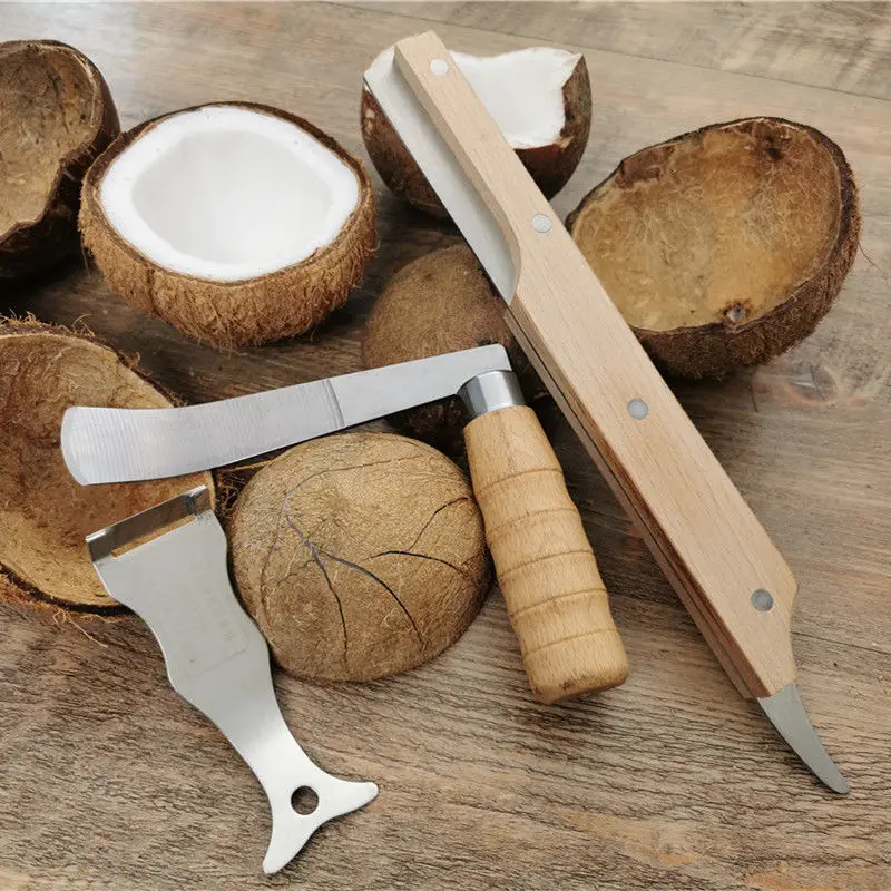 Coconut Opener Fruit Opener Double Ended Coconut Cutter With Wooden Handle Coconut Shell Knife Kitchen Gadget Opener Tool