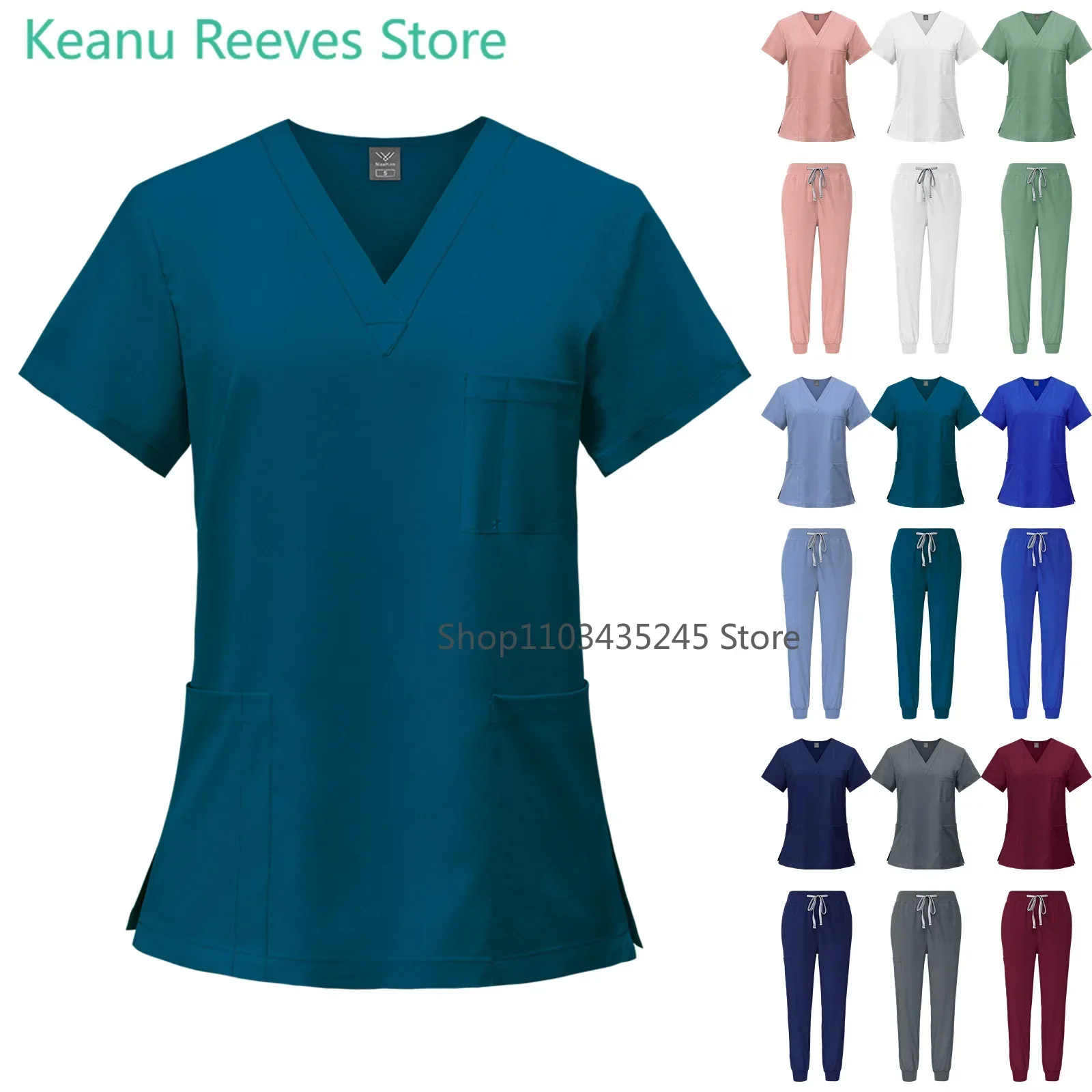 Multicolor Scrubs Uniform Short Sleeve Tops+Pants Nursing Uniform Women Pet Shop Doctor Scrub Medical Surgery Workwear Scrub Set