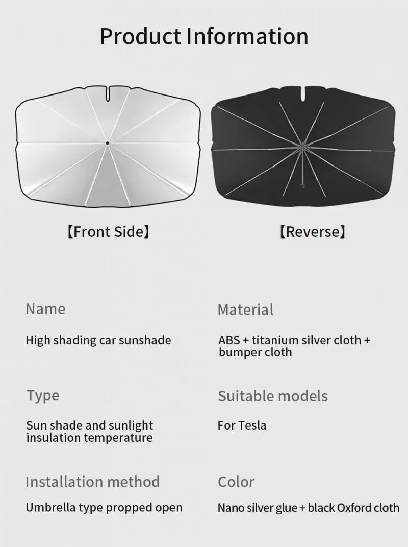 Parabrezza per auto protezione solare ombrello protezione UV protezione per visiera parasole per finestra anteriore per Tesla Model 3/Y/X/S Series